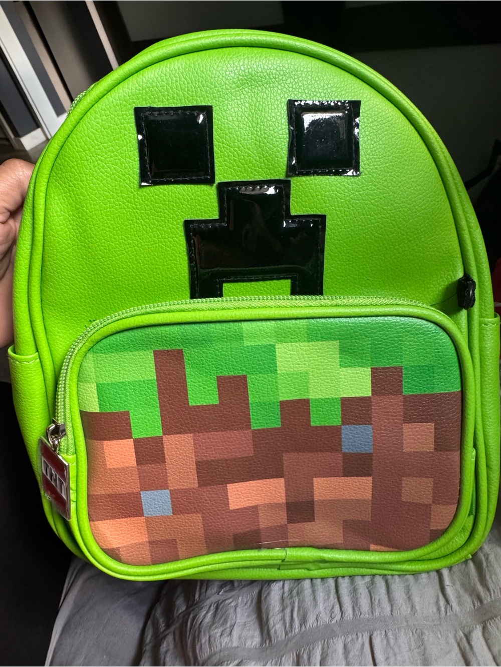 Minecraf Lime Green Pixel-Front Kids Backpack - Unbranded
